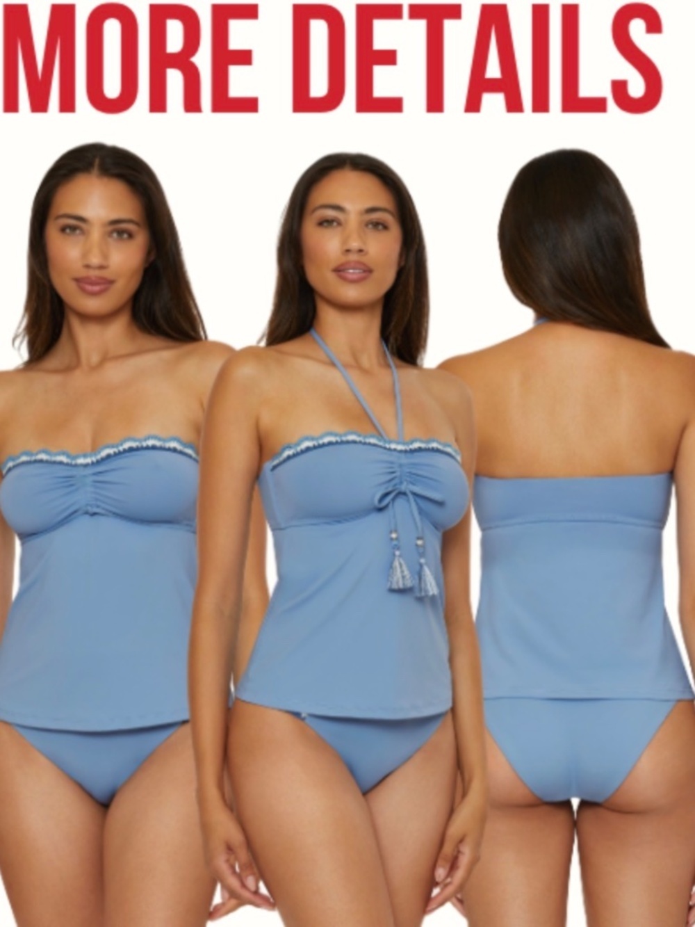 Lucky Brand Malaga Crochet Trim Multi-Way Tankini & Bottoms Swimsuit - Picture 10 of 16